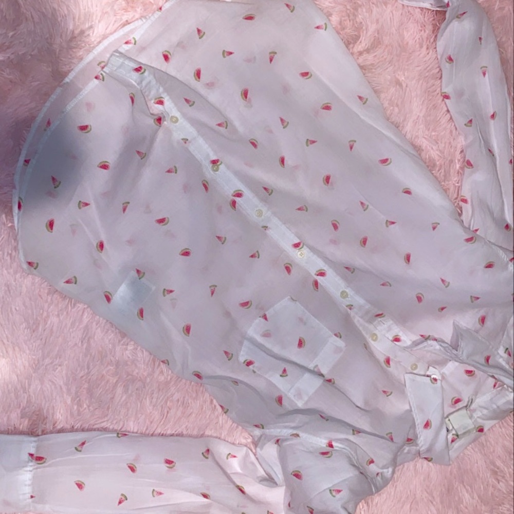 Watermelon white long sleeve button down top